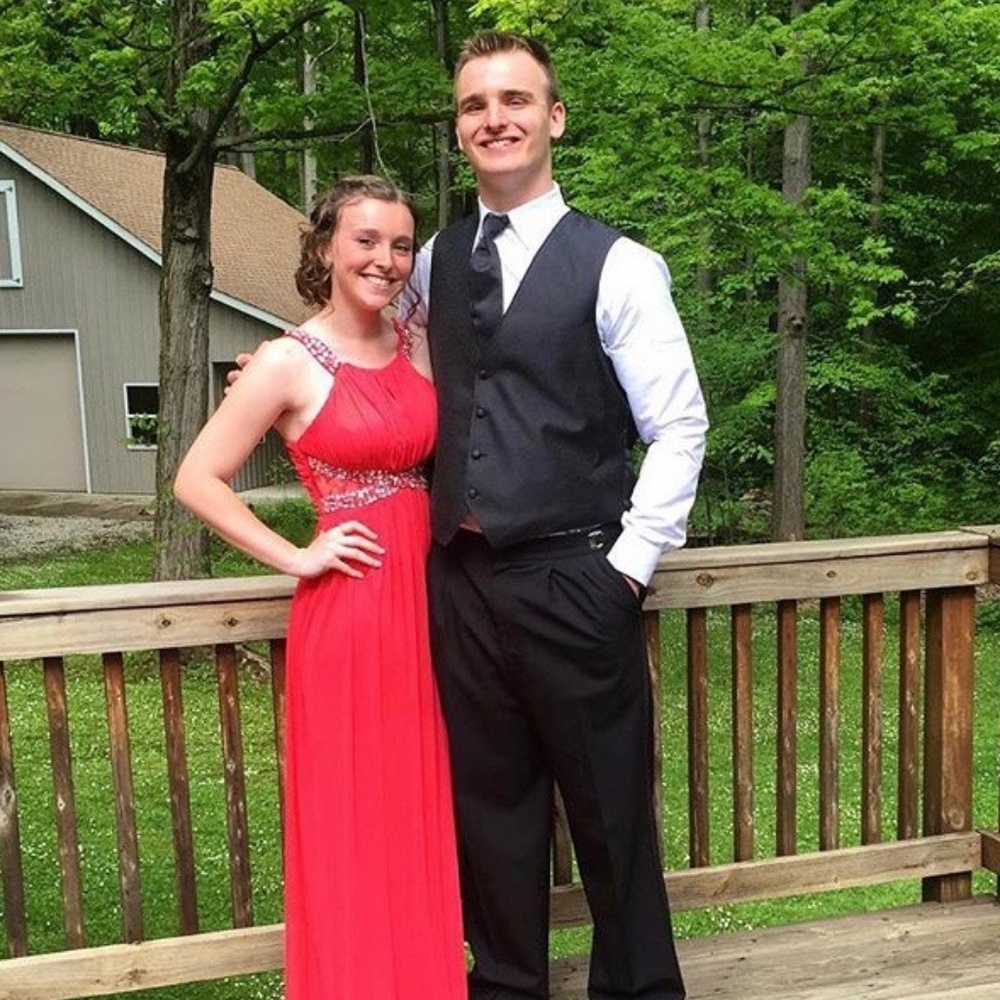 Pink high neck prom dress with sequins and lace